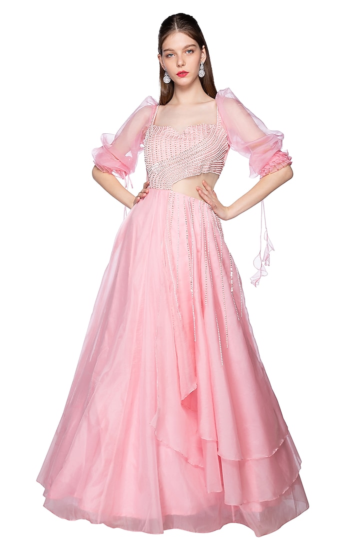 Rose Pink Sequins Embroidered Gown by MASUMI MEWAWALLA