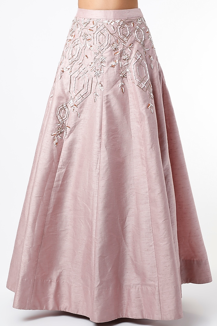 Dusted Lilac Dupion & Shantoon Embroidered Skirt Set by MASUMI MEWAWALLA at Pernia's Pop Up Shop