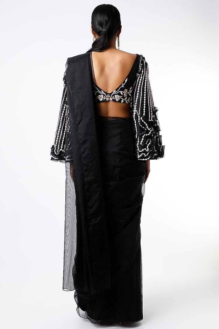 Black Embroidered Wedding Saree Set by MASUMI MEWAWALLA at Pernia's Pop Up Shop