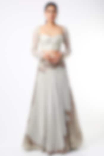 Sage Green Organza Wedding Lehenga Set by MASUMI MEWAWALLA at Pernia's Pop Up Shop