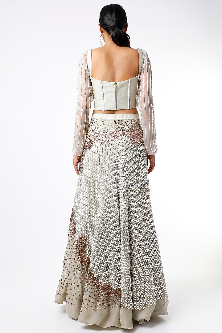 Sage Green Organza Wedding Lehenga Set by MASUMI MEWAWALLA at Pernia's Pop Up Shop