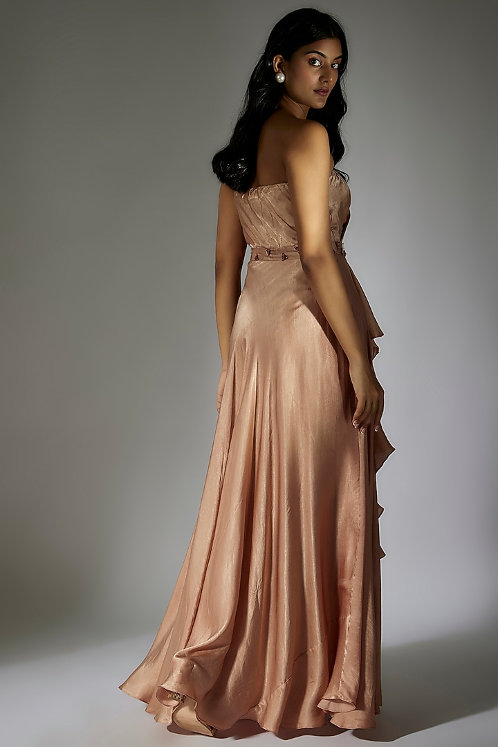 Rose Gold Gajji Draped Maxi Summer Dress by MASUMI MEWAWALLA at Pernia's Pop Up Shop