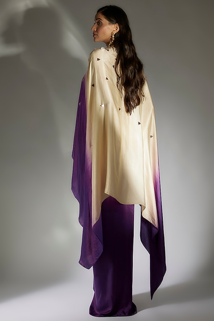 Purple & Beige Ombre Gajji Skirt Set by MASUMI MEWAWALLA at Pernia's Pop Up Shop