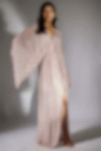 Mauve Shantoon & Crepe Embroidered Maxi Cocktail Dress by MASUMI MEWAWALLA at Pernia's Pop Up Shop