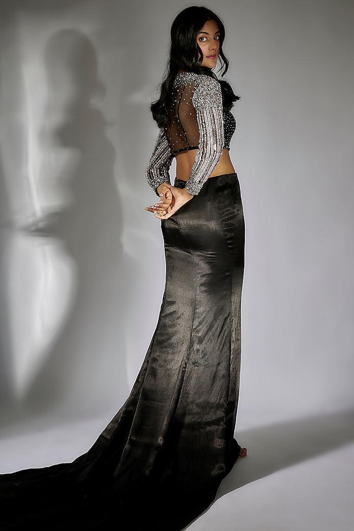 Black Mashru Skirt Set by MASUMI MEWAWALLA at Pernia's Pop Up Shop