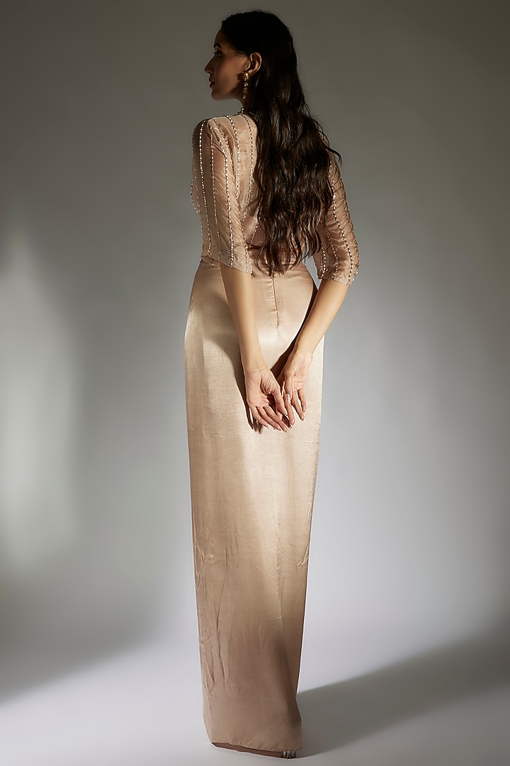 Beige Gajji & Tabby Skirt Set by MASUMI MEWAWALLA at Pernia's Pop Up Shop