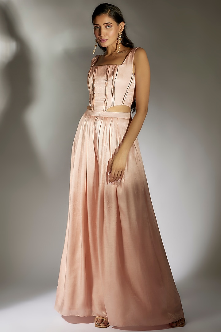 Peach Gajji Co-Ord Set by MASUMI MEWAWALLA at Pernia's Pop Up Shop