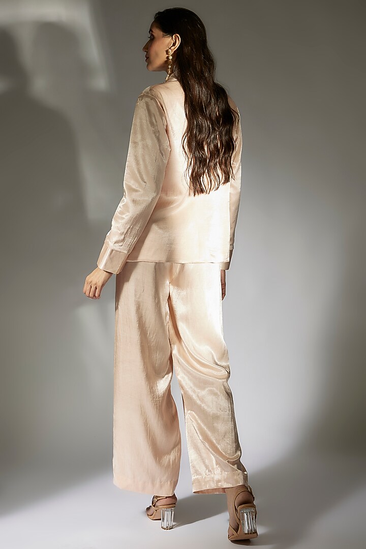 Peach Pink Mashru Blazer Set by MASUMI MEWAWALLA at Pernia's Pop Up Shop