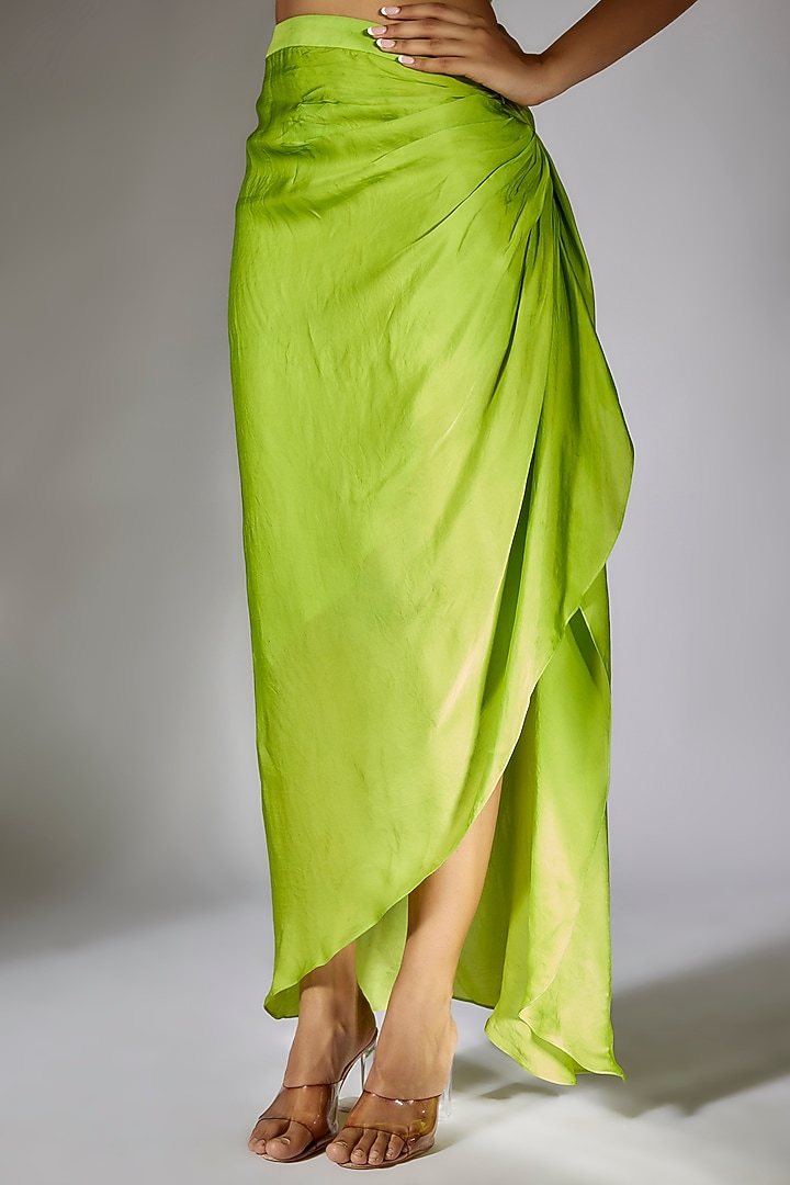 Green Satin Organza & Soft Net Skirt Set by MASUMI MEWAWALLA at Pernia's Pop Up Shop