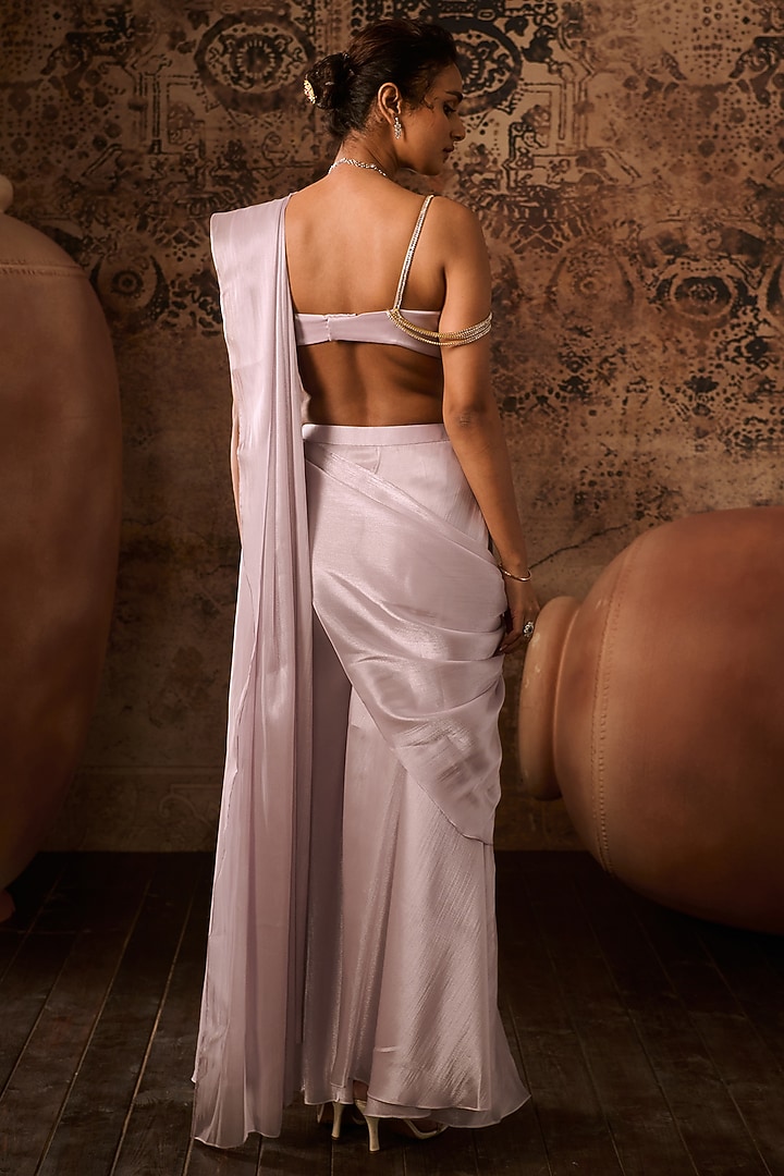 Silver-Lilac Organza Silk Palazzo Pant Party Wear Saree Set by Masumi Mewawalla at Pernia's Pop Up Shop