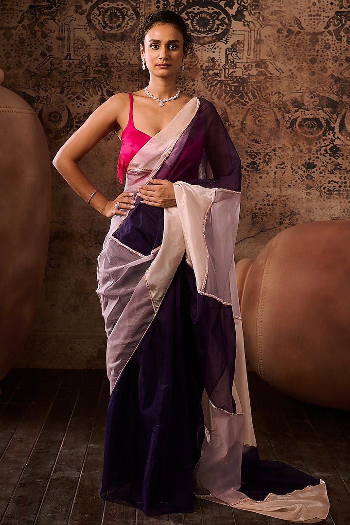 Multi-Colored Mashroo Party Wear Saree Set by Masumi Mewawalla at Pernia's Pop Up Shop