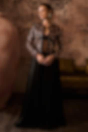 Black Mashroo Embroidered Jacket Set by Masumi Mewawalla at Pernia's Pop Up Shop