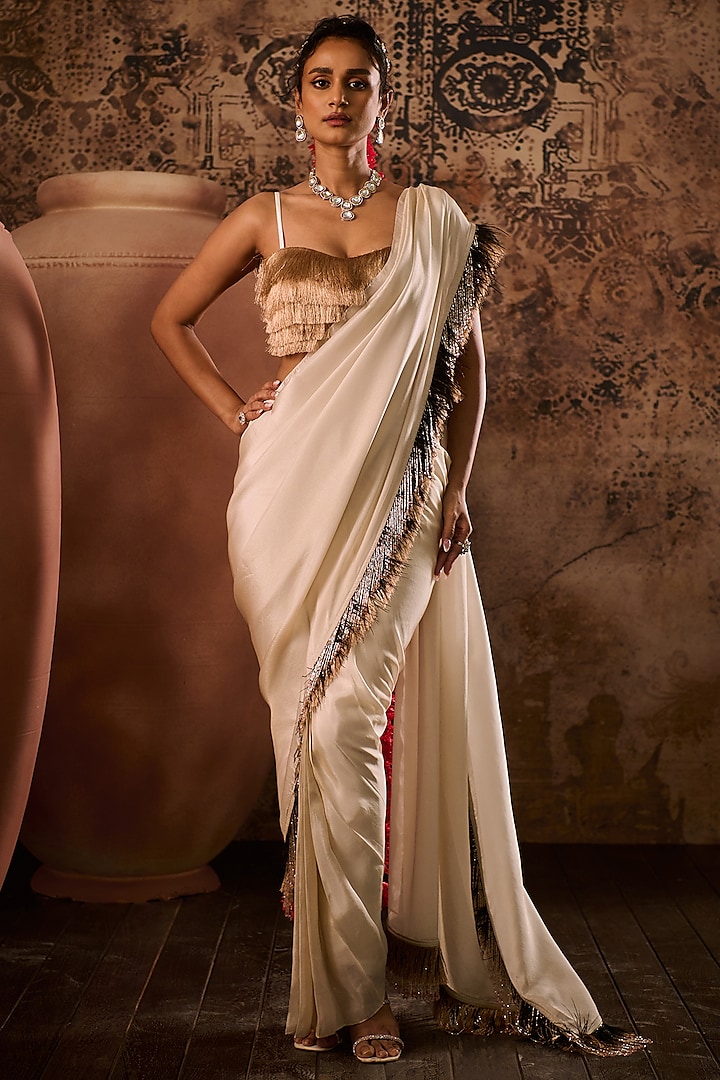 Rose Gold Tissue Party Wear Saree Set by Masumi Mewawalla at Pernia's Pop Up Shop