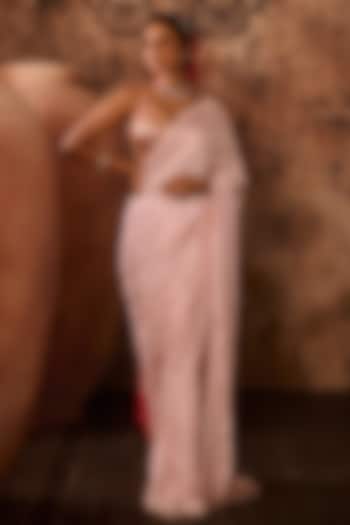 Baby Pink Natural Crepe Embroidered Reception Saree Set by Masumi Mewawalla at Pernia's Pop Up Shop