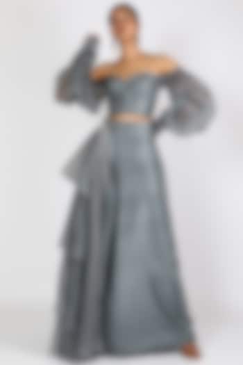 Grey Dupion & Organza Cutdana Embroidered Wedding Lehenga Set by MASUMI MEWAWALLA at Pernia's Pop Up Shop