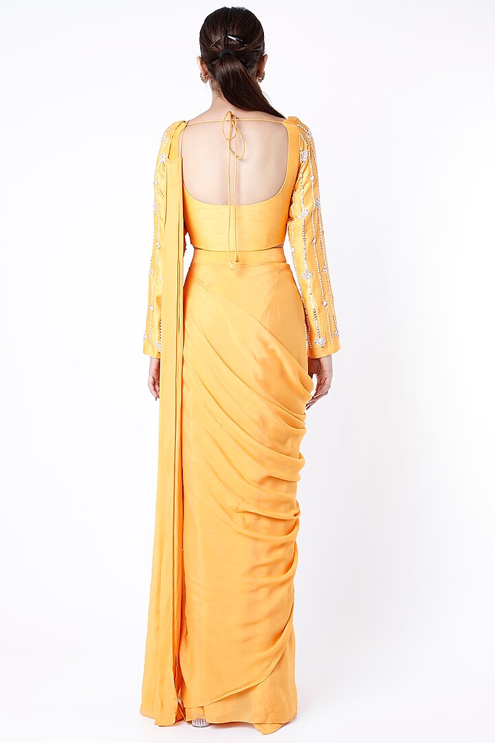 Mustard Embroidered Wedding Saree Set by MASUMI MEWAWALLA at Pernia's Pop Up Shop