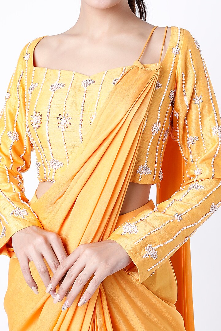Mustard Embroidered Wedding Saree Set by MASUMI MEWAWALLA at Pernia's Pop Up Shop