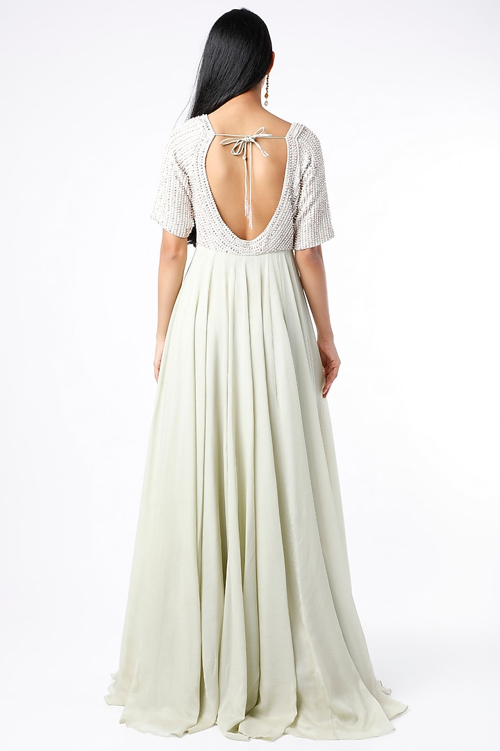 Sage Green Embroidered Wedding Anarkali Set by MASUMI MEWAWALLA at Pernia's Pop Up Shop