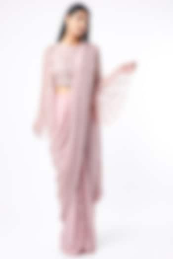 Dusty Lilac Crepe Sequins Embroidered Wedding Saree Set by MASUMI MEWAWALLA at Pernia's Pop Up Shop