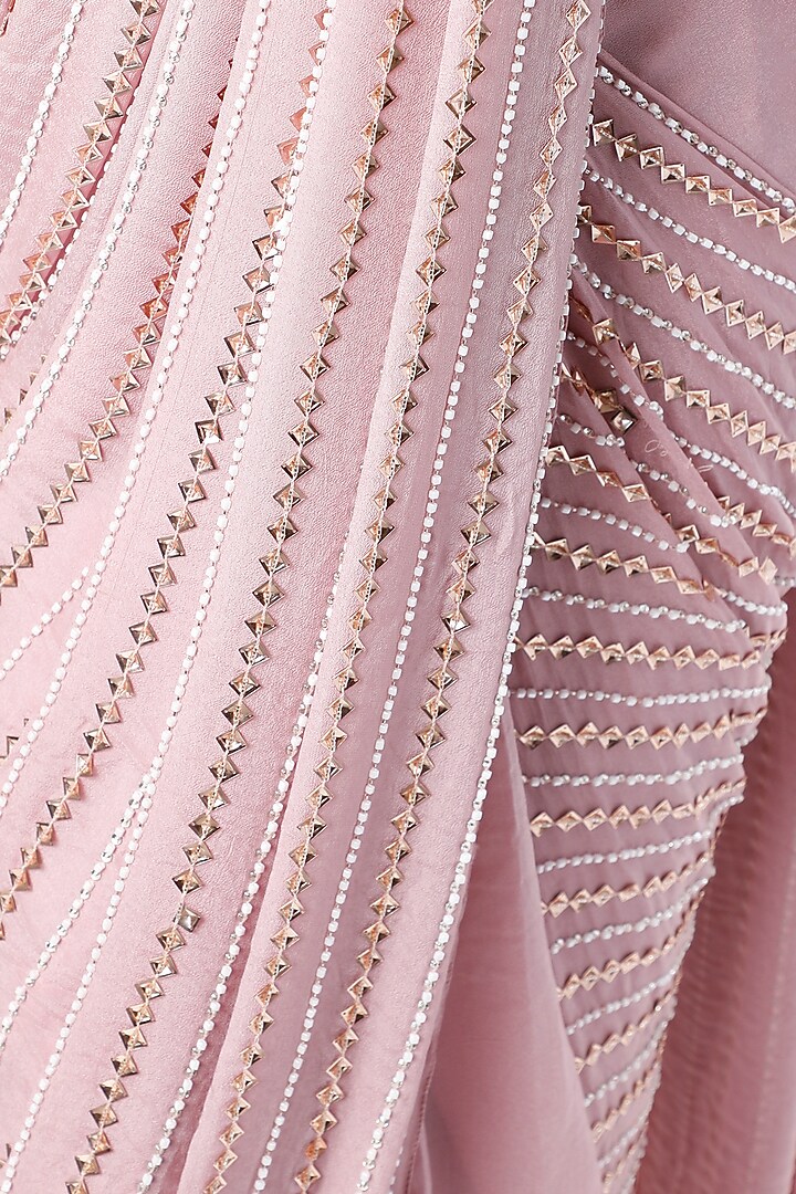 Dusty Lilac Crepe Sequins Embroidered Wedding Saree Set by MASUMI MEWAWALLA at Pernia's Pop Up Shop
