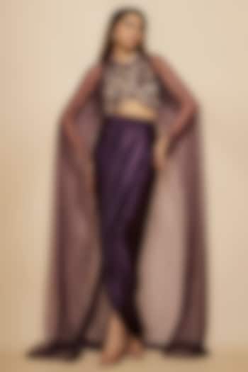 Wine Mashru Cape Set by Masumi Mewawalla at Pernia's Pop Up Shop