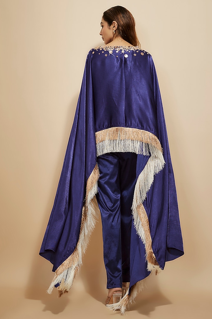 Blue Mashru Hand Embroidered Kaftan Set by Masumi Mewawalla at Pernia's Pop Up Shop