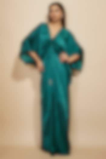 Dark Green Modal Satin Hand Embellished Kaftan by Masumi Mewawalla at Pernia's Pop Up Shop