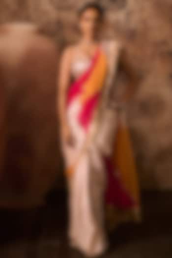 Multi-Colored Organza & Tissue Hand Embroidered Wedding Saree Set by MASUMI MEWAWALLA at Pernia's Pop Up Shop