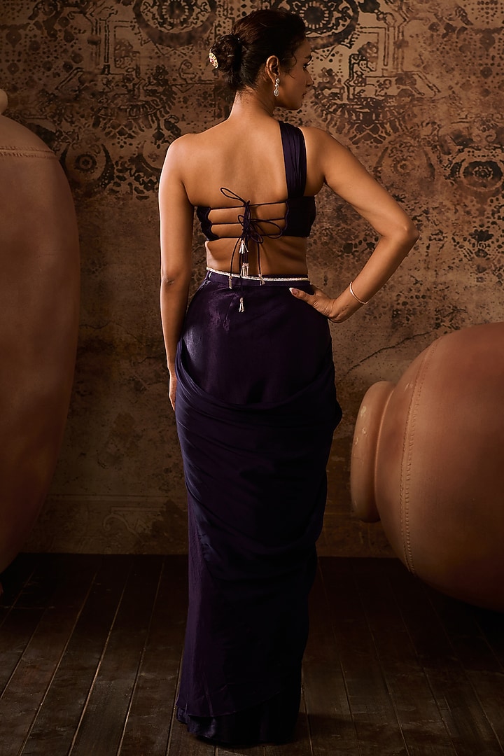 Purple Natural Crepe Skirt Party Wear Saree Set by MASUMI MEWAWALLA at Pernia's Pop Up Shop