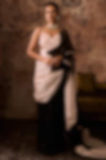 Black & Peach Organza Color Blocked Wedding Saree Set by MASUMI MEWAWALLA at Pernia's Pop Up Shop