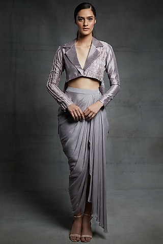 Dusted Lilac Jacket Set by MASUMI MEWAWALLA