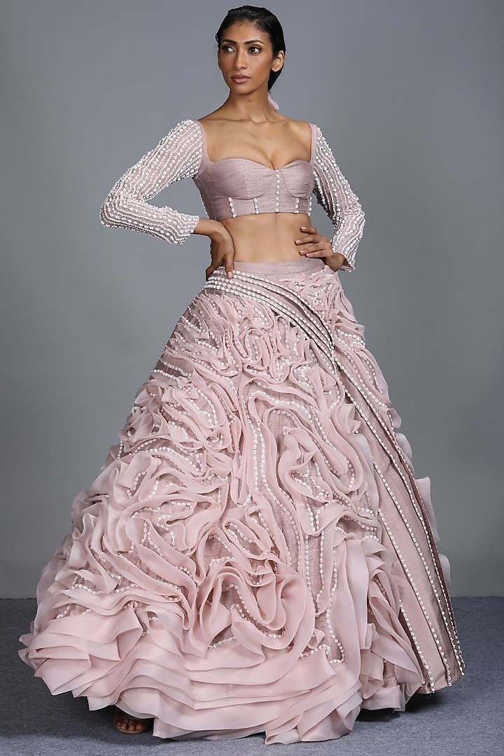 Blush Pink Embroidered Bridal Lehenga With Blouse by MASUMI MEWAWALLA at Pernia's Pop Up Shop