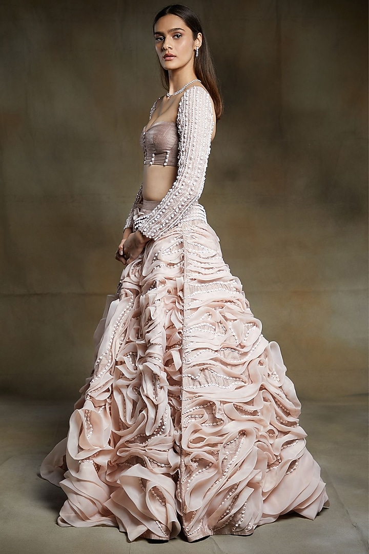Blush Pink Embroidered Bridal Lehenga With Blouse by MASUMI MEWAWALLA at Pernia's Pop Up Shop