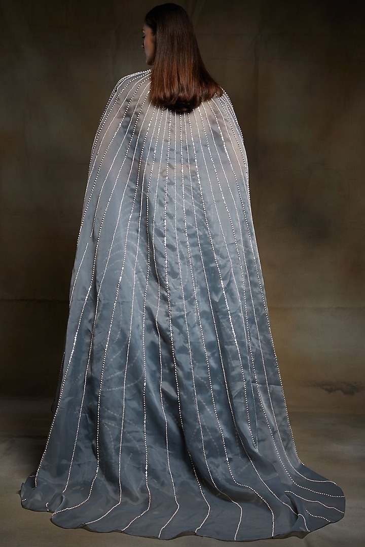 Grey Embroidered Cape Bridal Lehenga Set by MASUMI MEWAWALLA at Pernia's Pop Up Shop