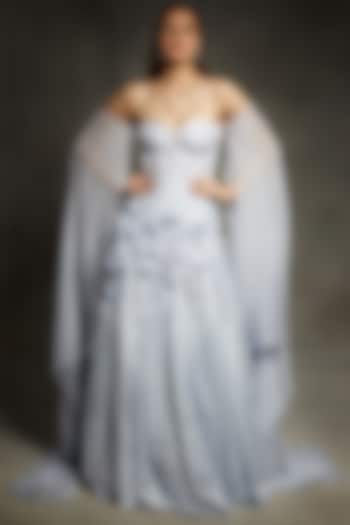 Lilac Blue Embroidered Engagement Gown by MASUMI MEWAWALLA at Pernia's Pop Up Shop