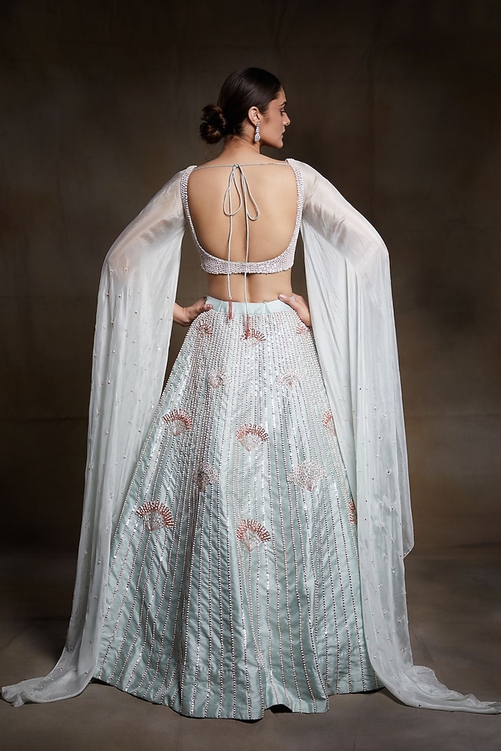 Mint Green Embroidered Wedding Lehenga Set by MASUMI MEWAWALLA at Pernia's Pop Up Shop
