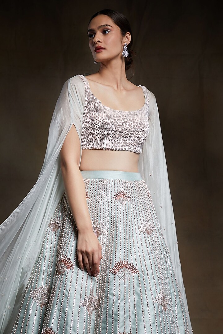 Mint Green Embroidered Wedding Lehenga Set by MASUMI MEWAWALLA at Pernia's Pop Up Shop