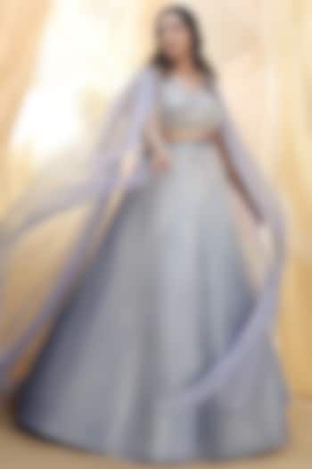 Cashmere Blue Hand Embroidered Wedding Lehenga Set by MASUMI MEWAWALLA at Pernia's Pop Up Shop