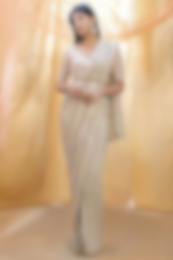 Sage Green Embroidered Wedding Saree Set by MASUMI MEWAWALLA at Pernia's Pop Up Shop