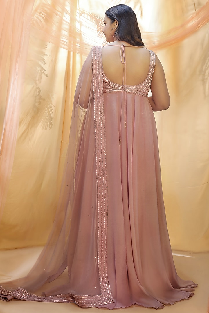 Rose Gold Hand Embroidered Wedding Anarkali Set by MASUMI MEWAWALLA at Pernia's Pop Up Shop