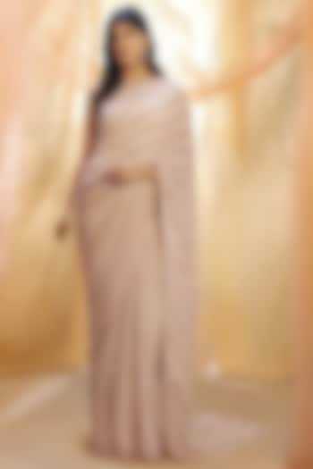 Soft Lavender Silk Zardosi Embroidered Wedding Saree Set by MASUMI MEWAWALLA at Pernia's Pop Up Shop