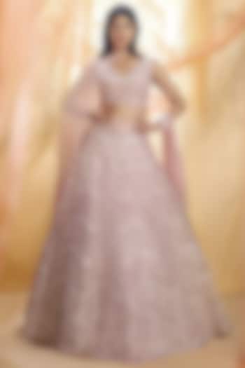 Dusted Lilac Hand Embroidered Wedding Lehenga Set by MASUMI MEWAWALLA at Pernia's Pop Up Shop