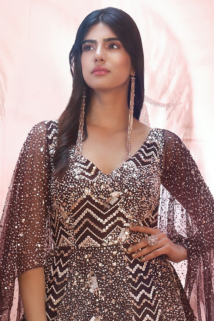 Wine Hand Embroidered Bridal Gown by MASUMI MEWAWALLA at Pernia's Pop Up Shop