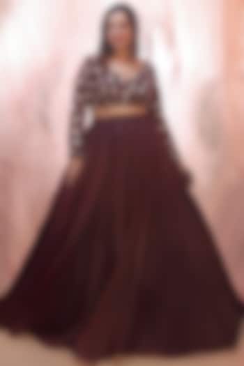 Wine Organza Wedding Lehenga Set by MASUMI MEWAWALLA at Pernia's Pop Up Shop