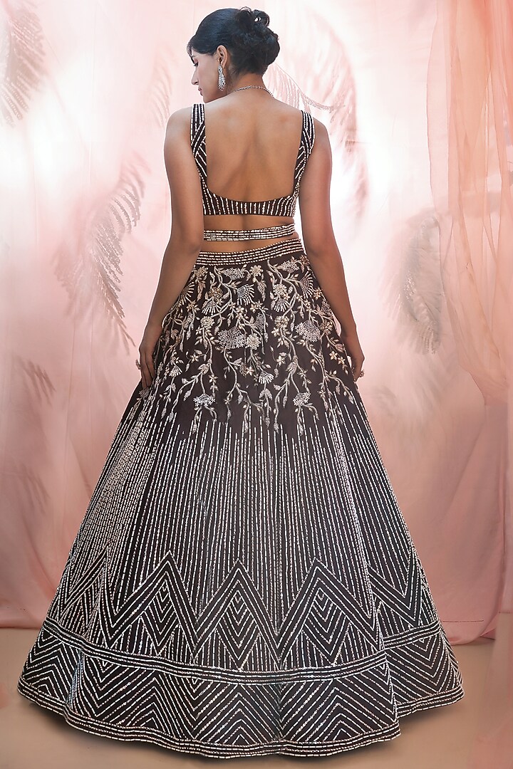 Old Burgundy Jaal Hand Embroidered Bridal Lehenga Set by MASUMI MEWAWALLA at Pernia's Pop Up Shop