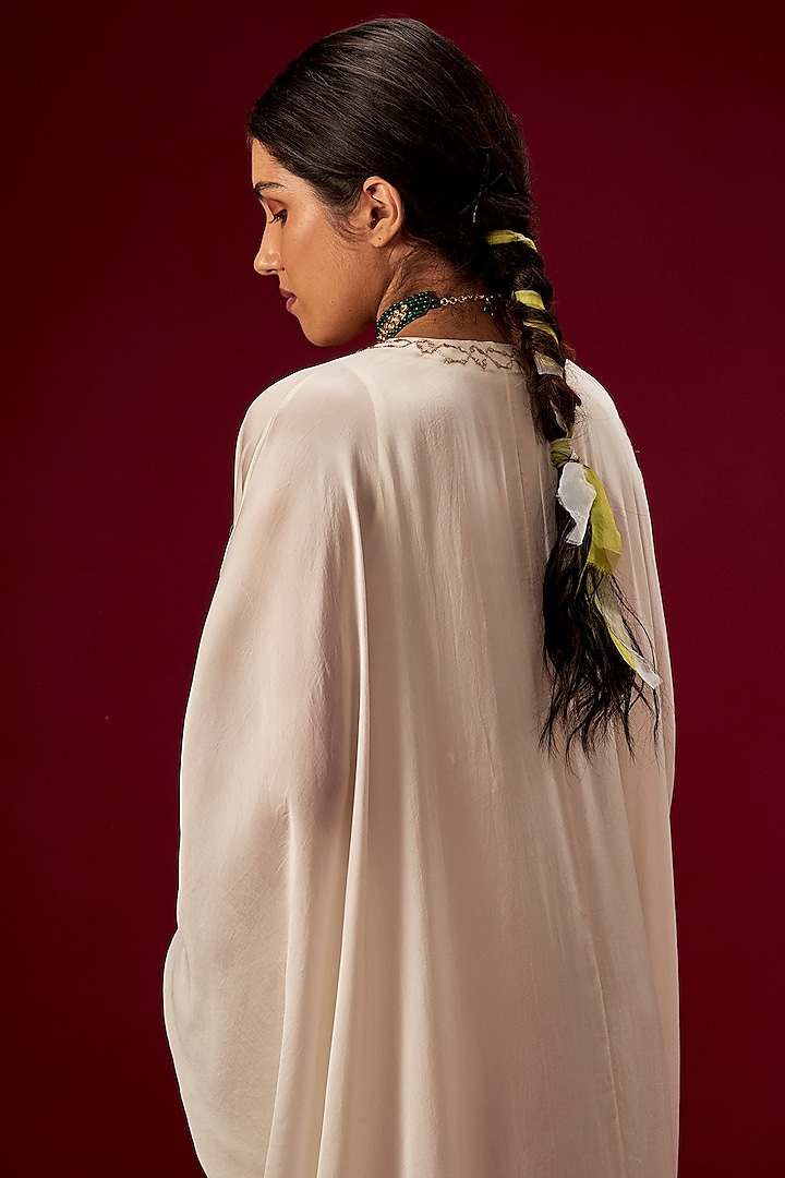 Off-White Hand Embroidered Kaftan by MASUMI MEWAWALLA at Pernia's Pop Up Shop