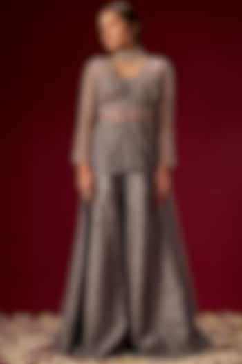 Grey Dupion Silk Palazzo Pant Set by MASUMI MEWAWALLA at Pernia's Pop Up Shop