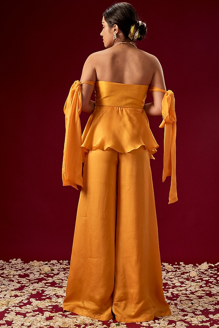 Yellow Satin Organza Pant Set by MASUMI MEWAWALLA at Pernia's Pop Up Shop