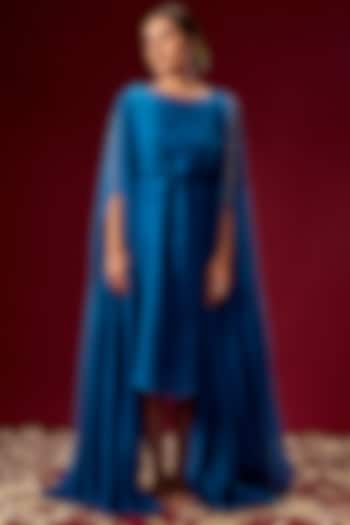 Dark Midnight Blue Hand Embroidered Kaftan Dress by MASUMI MEWAWALLA at Pernia's Pop Up Shop