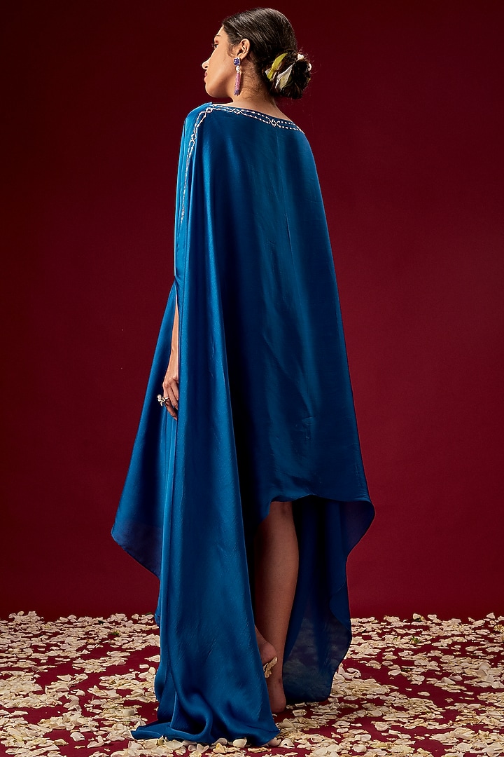 Dark Midnight Blue Hand Embroidered Kaftan Dress by MASUMI MEWAWALLA at Pernia's Pop Up Shop